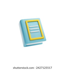 Libro cerrado azul con marco amarillo en estilo de la cubierta 3D, ilustración vectorial aislado sobre fondo blanco. Elemento de diseño decorativo, educación y aprendizaje