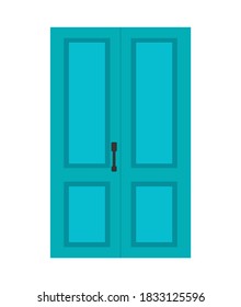 Puerta delantera azul cerrada. Aislado sobre un fondo blanco. Diseño plano. Ilustración vectorial.