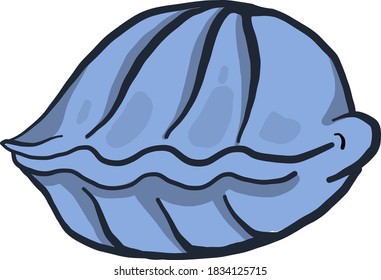 Blue closed oyster, illustration, vector on white background