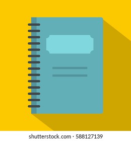 Blue closed spiral notebook icon. Flat illustration of blue closed spiral notebook vector icon for web isolated on yellow background