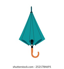 Blue closed umbrella. Accessory for rainy weather. Hand drawn vector illustration isolated on white background. Modern flat cartoon style.