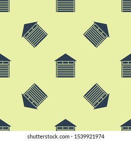 Blue Closed warehouse icon isolated seamless pattern on yellow background.  Vector Illustration