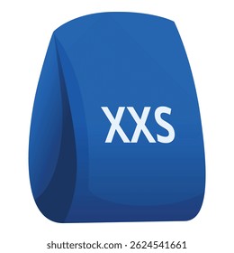 Blue clothing tag displaying xxs size for labeling small clothes in a store or shop