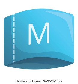 Blue clothing tag showing size m, used in the fashion industry for clothes and apparel