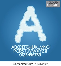 Blue Cloud Alphabet And Numbers Vector