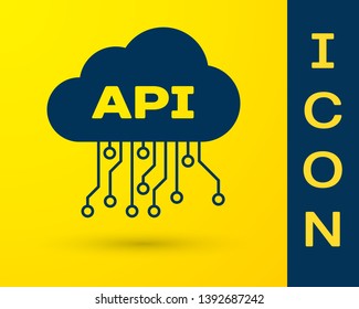 Blue Cloud api interface icon isolated on yellow background. Application programming interface API technology. Software integration. Vector Illustration