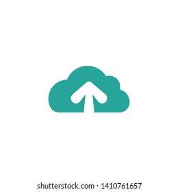 blue cloud with arrow up icon. Isolated on white. Upload icon.  Upgrade sign. North pointing arrow.
