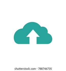 blue cloud with arrow up icon. Isolated on white. Upload icon.  Upgrade sign. North pointing arrow.
