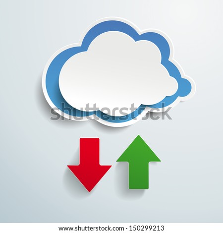 Blue cloud with arrows on the grey background. Eps 10 vector file.