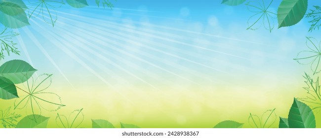 Blue Cloud Background, horizon Spring Clear Sky ,vector beautiful landscape nature sunrise in Summer,Backdrop panoramic banner white clouds over ocean blue Vector background for banner, poster, Web