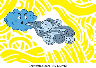 Blue cloud blowing on an abstract  yellow background