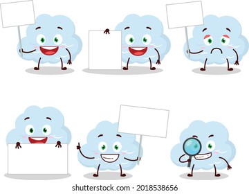 Blue cloud cartoon character bring information board. Vector illustration