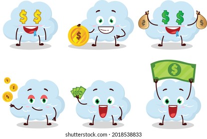 Blue cloud cartoon character with cute emoticon bring money. Vector illustration