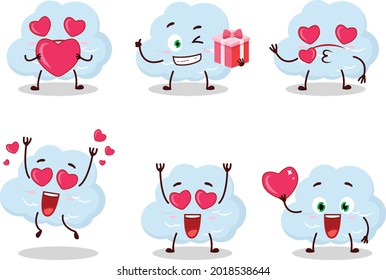 Blue cloud cartoon character with love cute emoticon. Vector illustration