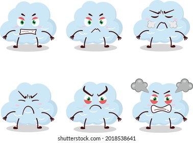 Blue cloud cartoon character with various angry expressions. Vector illustration
