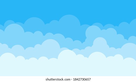 Blue Cloud cartoon on top sky outdoor landscape background flat design vector illustration.