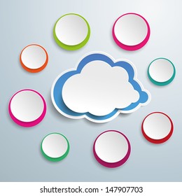 Blue cloud with colored circles on the grey background. Eps 10 vector file.