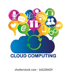a blue cloud with a lot of colored icons above it