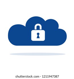 blue cloud computer storage with lock safety concept symbol vector illustration EPS10