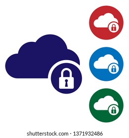 Blue Cloud computing lock icon isolated on white background. Security, safety, protection concept. Set color icon in circle buttons. Vector Illustration