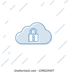 Blue Cloud computing lock line icon isolated on white background. Security, safety, protection concept. Vector Illustration