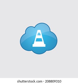 Blue cloud construction cone icon, isolated on gray background 