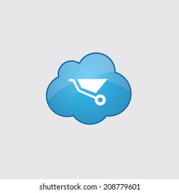 Blue cloud construction wheelbarrow icon, isolated on gray background 
