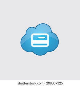 Blue cloud credit card icon, isolated on gray background 