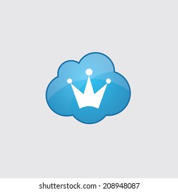 Blue cloud crown icon, isolated on gray background 