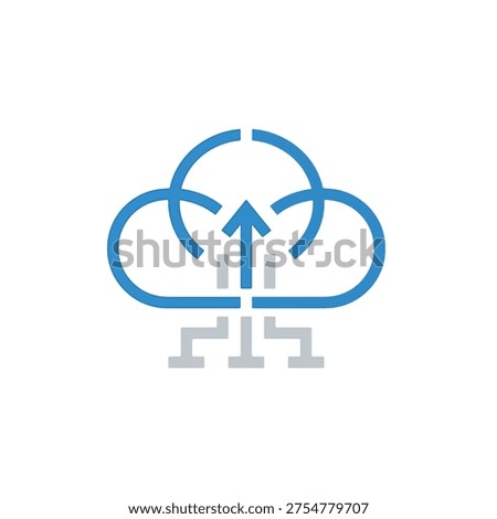 blue cloud database icon featuring a cylindrical database symbol overlapping a cloud outline representing cloud storage remote server hosting data management and online backup infrastructure in clean flat style