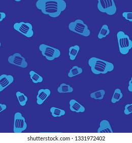 Blue Cloud database icon isolated seamless pattern on blue background. Cloud computing concept. Digital service or app with data transferring. Vector Illustration