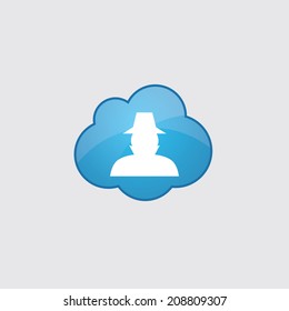 Blue cloud detective icon, isolated on gray background 