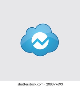 Blue cloud diagram icon, isolated on gray background 