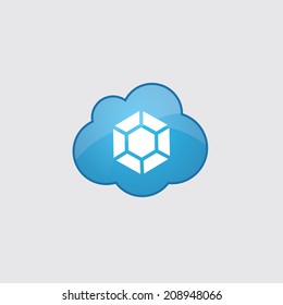 Blue cloud diamond icon, isolated on gray background 