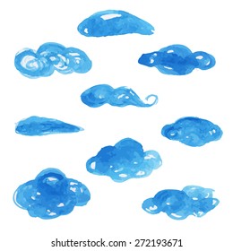 blue cloud doodle water color set vector 