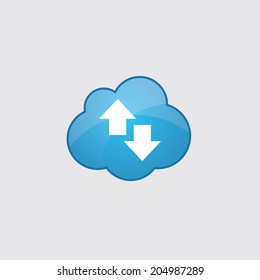Blue cloud up and down arrow icon, isolated on gray background