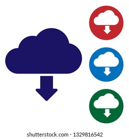 Blue Cloud download icon isolated on white background. Set color icon in circle buttons. Vector Illustration