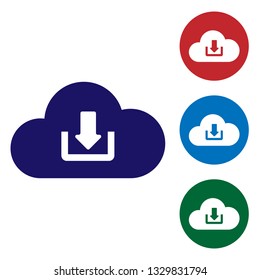 Blue Cloud download icon isolated on white background. Set color icon in circle buttons. Vector Illustration