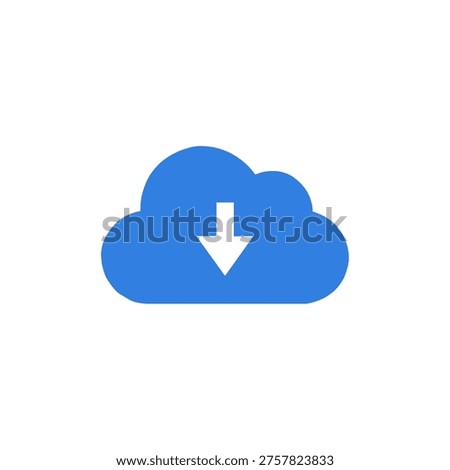 blue cloud download icon with white arrow representing cloud storage data backup file transfer and online server access for digital computing and internet services