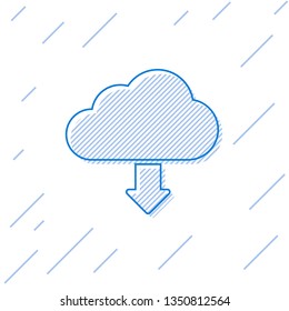 Blue Cloud download line icon isolated on white background. Vector Illustration