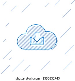 Blue Cloud download line icon isolated on white background. Vector Illustration