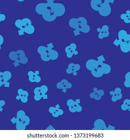 Blue Cloud download music icon isolated seamless pattern on blue background. Music streaming service, sound cloud computing, online media streaming, audio wave. Vector Illustration