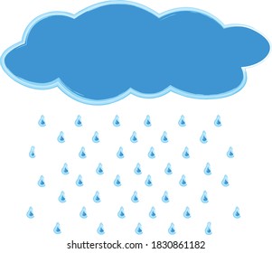 Nube azul con caídas sobre fondo blanco, ilustración vectorial
