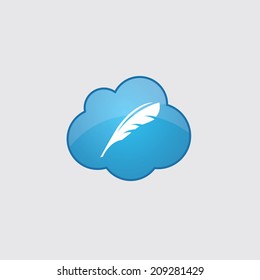 Blue cloud feather icon, isolated on gray background 