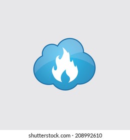 Blue cloud fire icon, isolated on gray background 