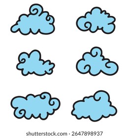 blue Cloud flat line icons collection. icons Vector illustration