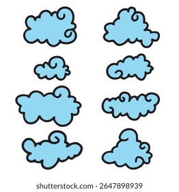 blue Cloud flat line icons collection. icons Vector illustration