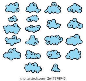 blue Cloud flat line icons collection. icons Vector illustration