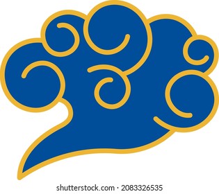 Blue cloud with golden ink lines. Decorative element
