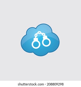 Blue cloud handcuffs icon, isolated on gray background 